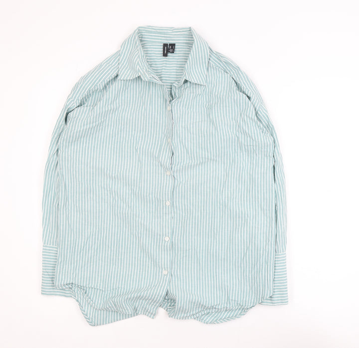 Vero Moda Women’s Green Striped Cotton Button-Up Shirt Size S
