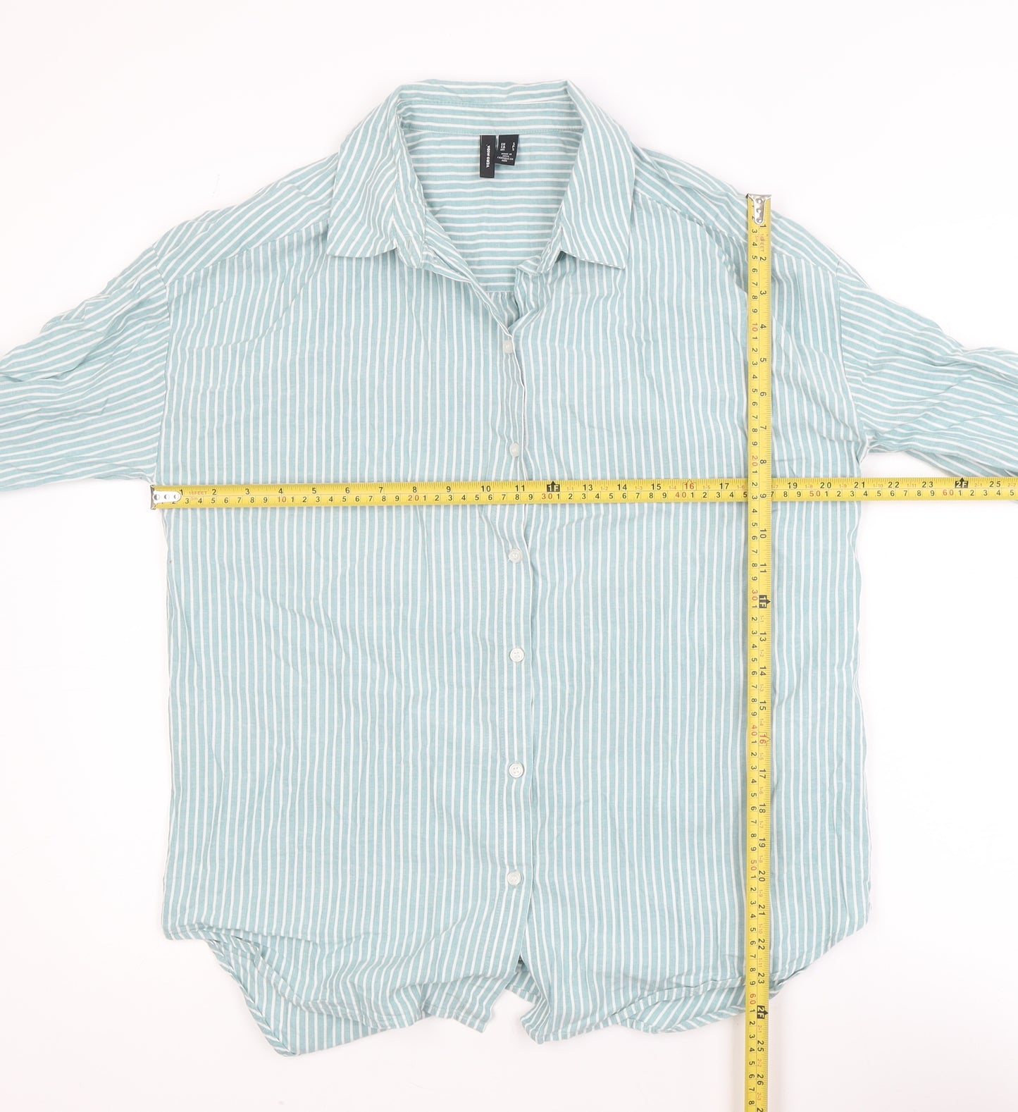 Vero Moda Women’s Green Striped Cotton Button-Up Shirt Size S