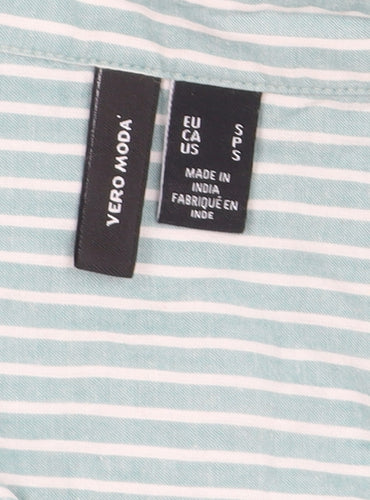 Vero Moda Women’s Green Striped Cotton Button-Up Shirt Size S