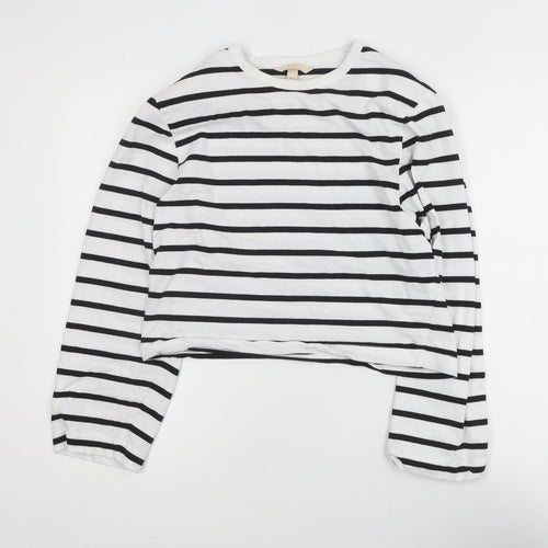 H&M Women’s White Black Striped Long Sleeve Cotton T-Shirt Size S