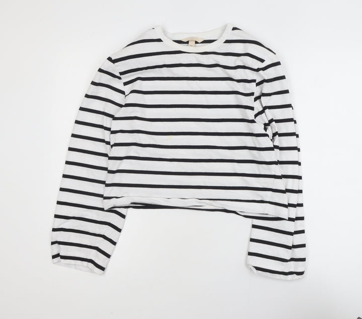 H&M Women’s White Black Striped Long Sleeve Cotton T-Shirt Size S