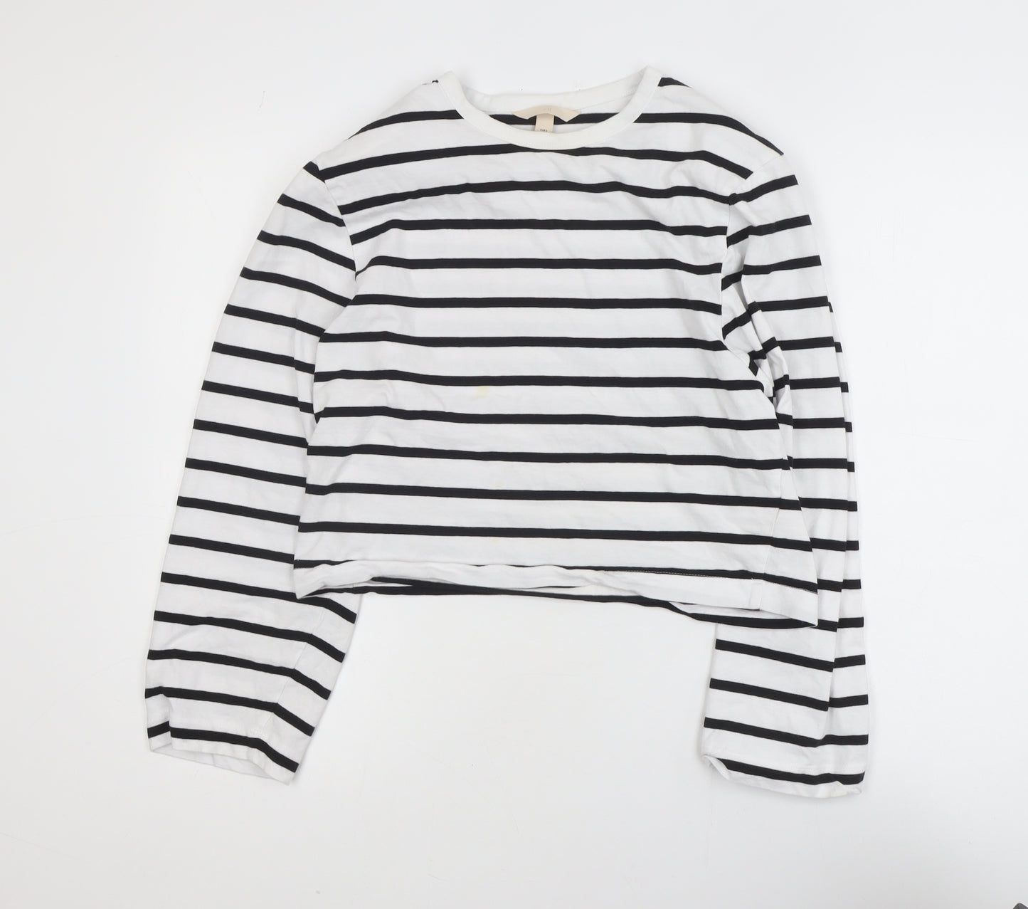 H&M Women’s White Black Striped Long Sleeve Cotton T-Shirt Size S