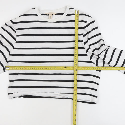 H&M Women’s White Black Striped Long Sleeve Cotton T-Shirt Size S