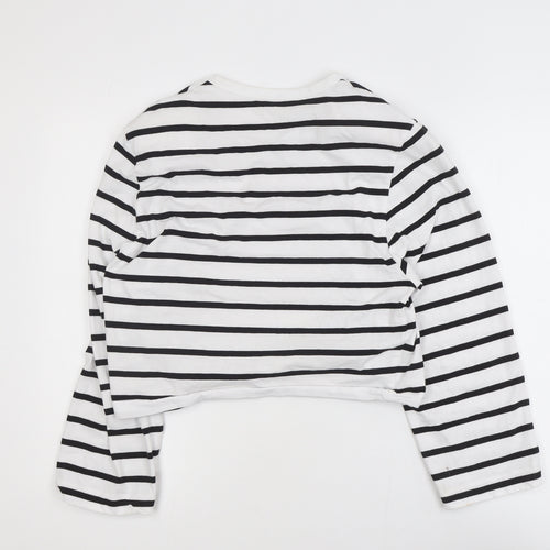 H&M Women’s White Black Striped Long Sleeve Cotton T-Shirt Size S