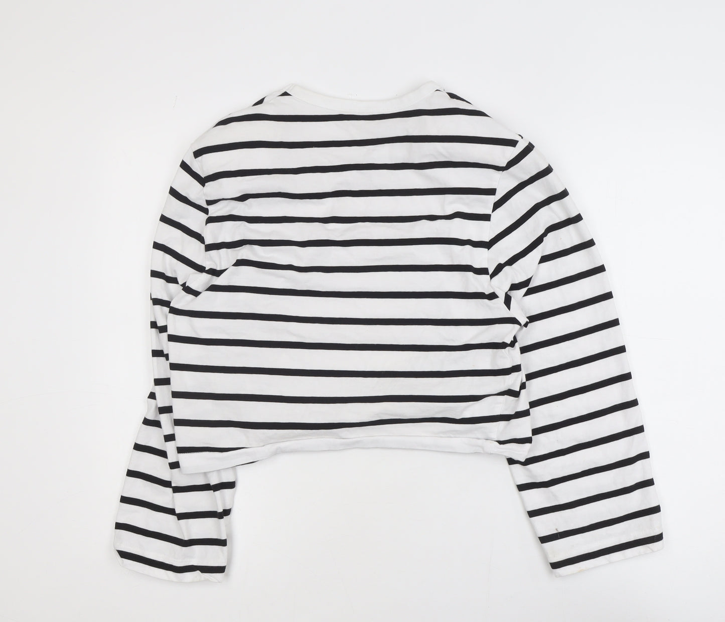 H&M Women’s White Black Striped Long Sleeve Cotton T-Shirt Size S