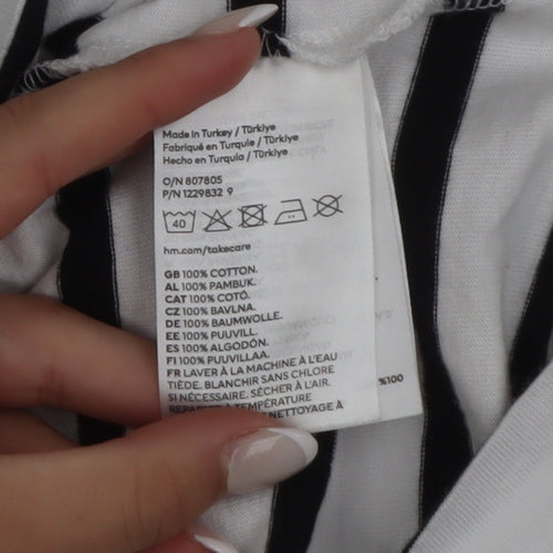 H&M Women’s White Black Striped Long Sleeve Cotton T-Shirt Size S