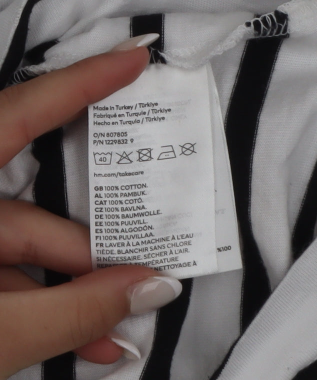 H&M Women’s White Black Striped Long Sleeve Cotton T-Shirt Size S