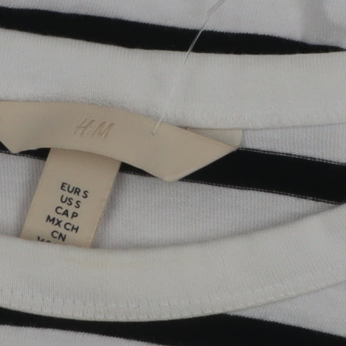 H&M Women’s White Black Striped Long Sleeve Cotton T-Shirt Size S