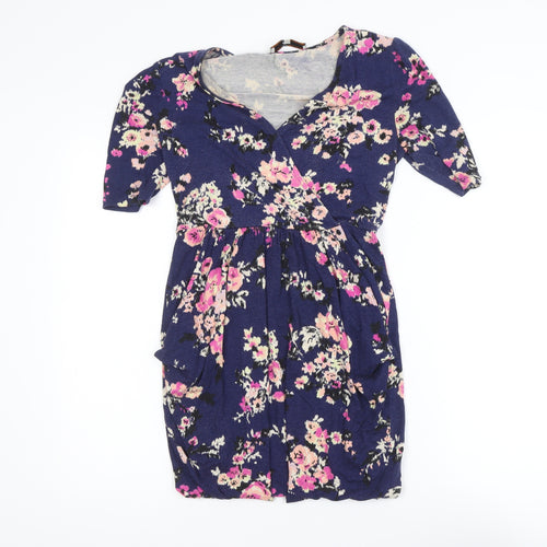 Billie & Blossom Women's Blue Floral V-Neck Wrap Dress Size 8