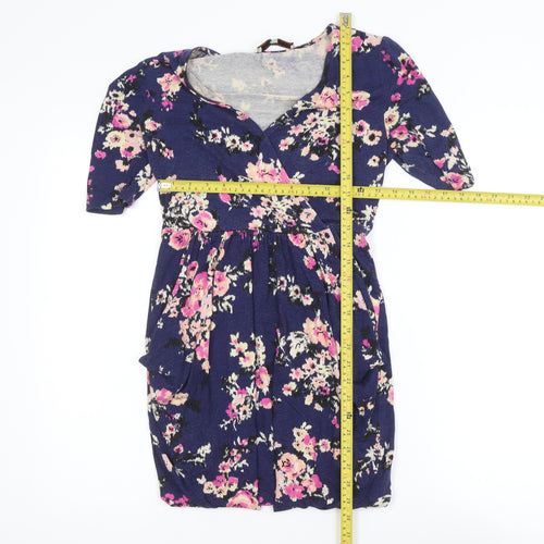 Billie & Blossom Women's Blue Floral V-Neck Wrap Dress Size 8