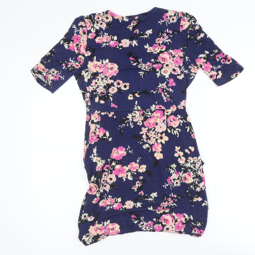 Billie & Blossom Women's Blue Floral V-Neck Wrap Dress Size 8