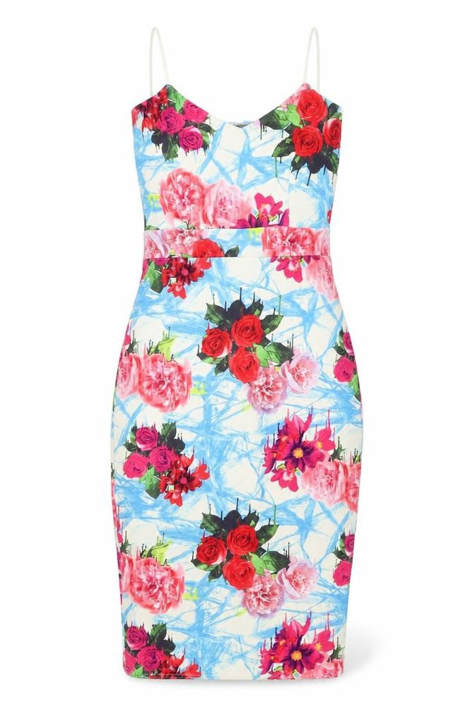 Red Chilli Women’s Multicoloured Floral Bodycon Dress Size 10