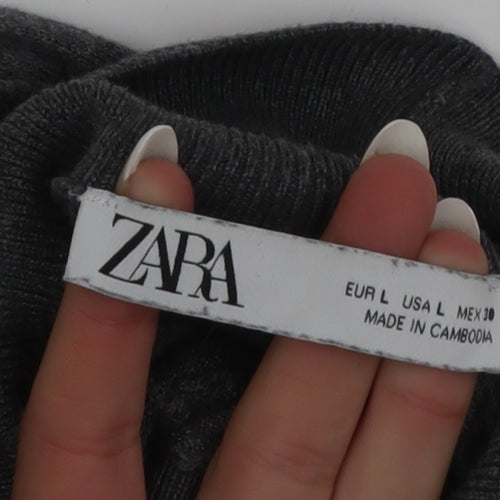 Zara Women’s Grey Roll Neck Knit Top Size 14 Long Sleeve