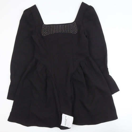 ALLYSON Women Black Rhinestone Fit & Flare Short Dress M