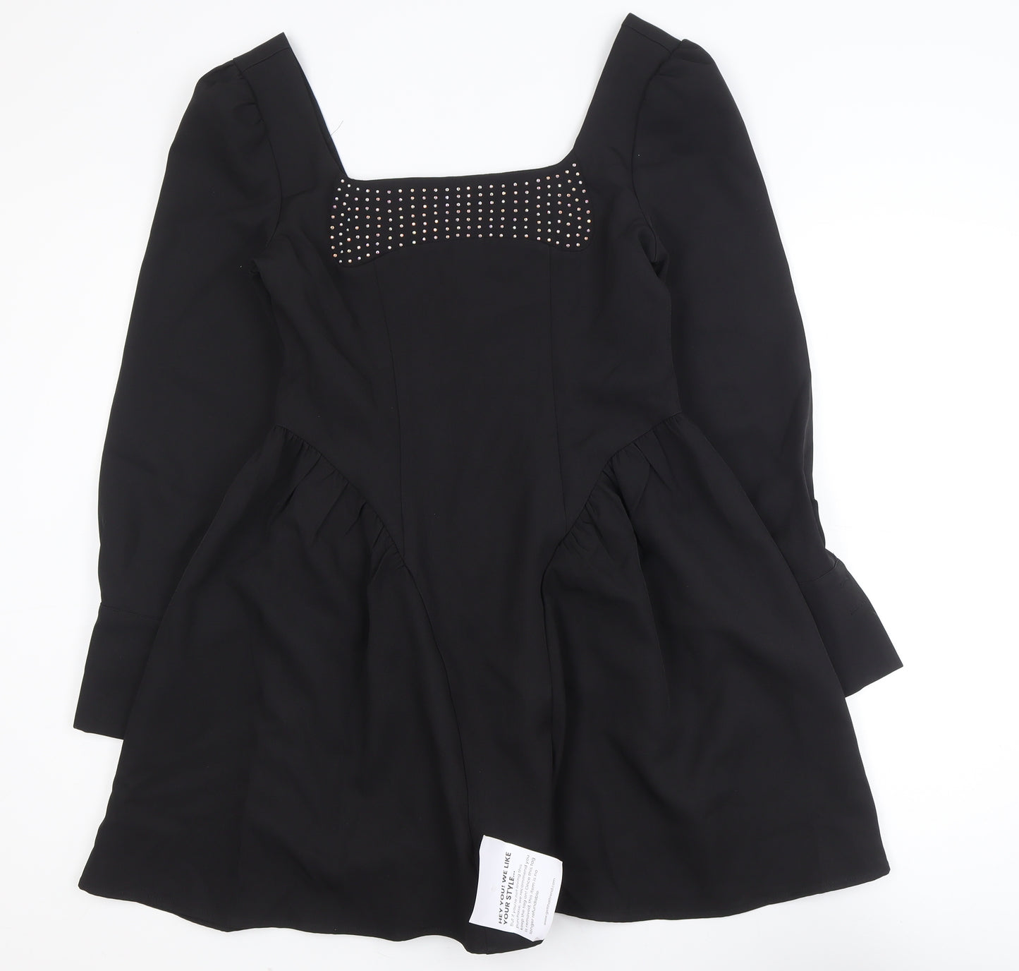 ALLYSON Women Black Rhinestone Fit & Flare Short Dress M
