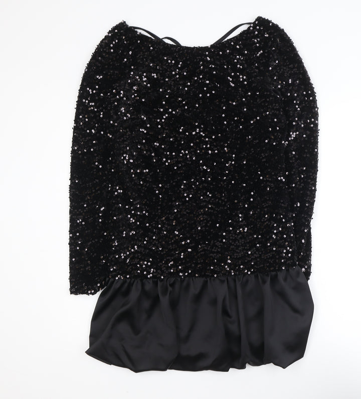 Kate & Pippa Women’s Black Sequin Shift Short Dress Size M Party