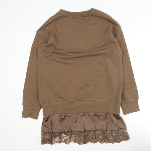 Commense Women Brown M V-Neck Long Sleeve Knit Sweater Dress