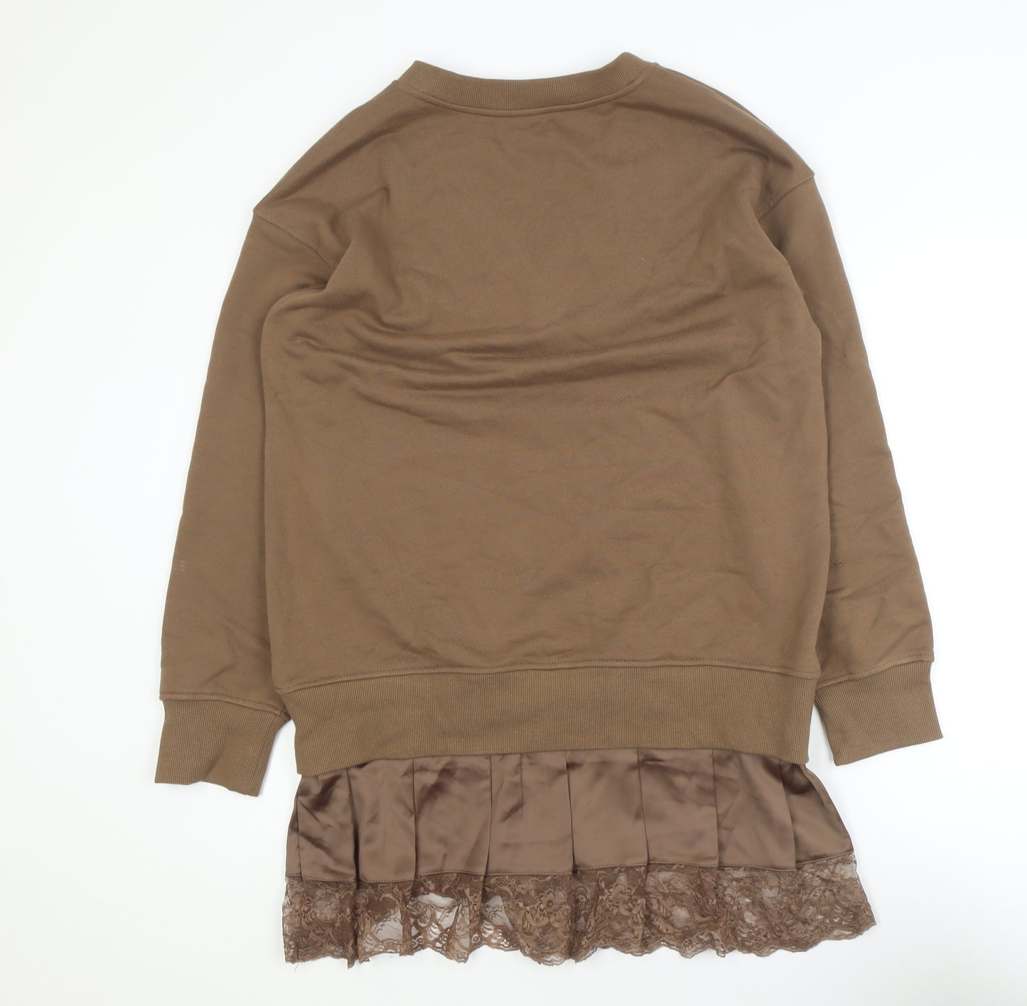 Commense Women Brown M V-Neck Long Sleeve Knit Sweater Dress