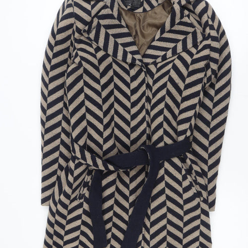 Minus Women’s Beige & Navy Wool Blend Belted Trench Coat Size 8