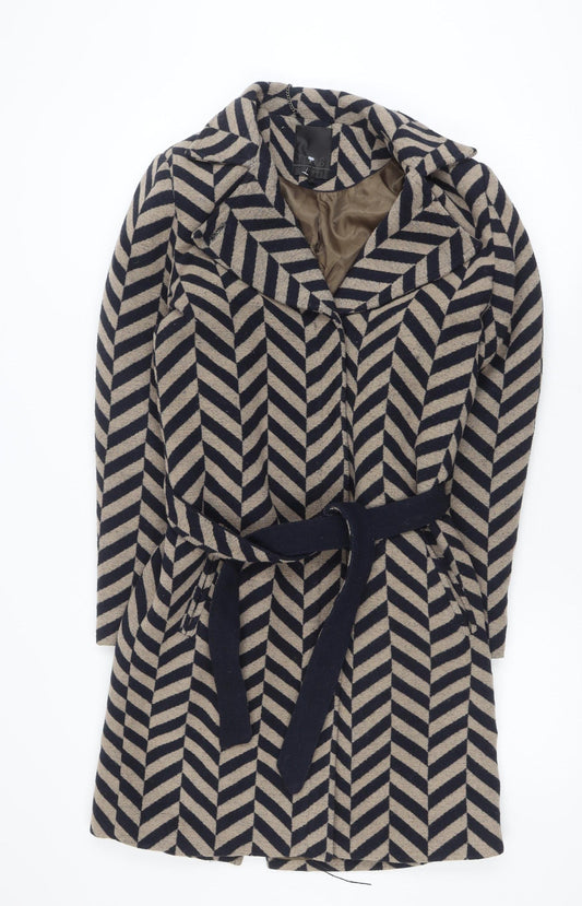 Minus Women’s Beige & Navy Wool Blend Belted Trench Coat Size 8