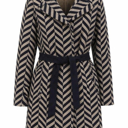 Minus Women’s Beige & Navy Wool Blend Belted Trench Coat Size 8