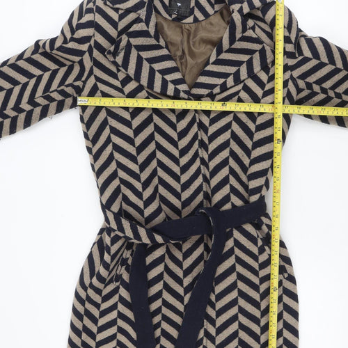 Minus Women’s Beige & Navy Wool Blend Belted Trench Coat Size 8