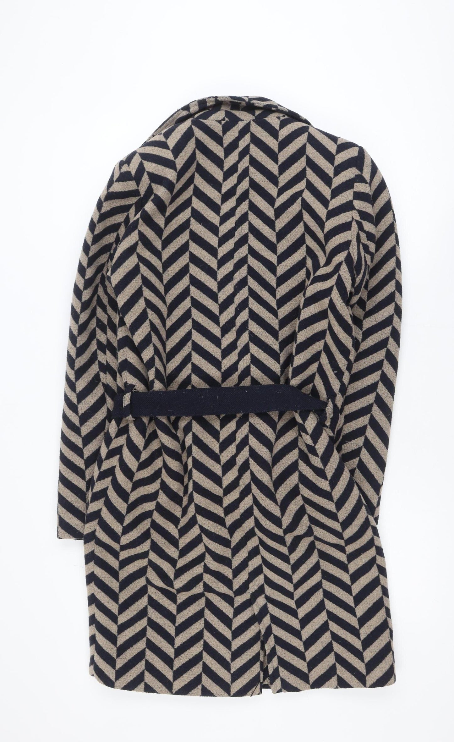 Minus Women’s Beige & Navy Wool Blend Belted Trench Coat Size 8