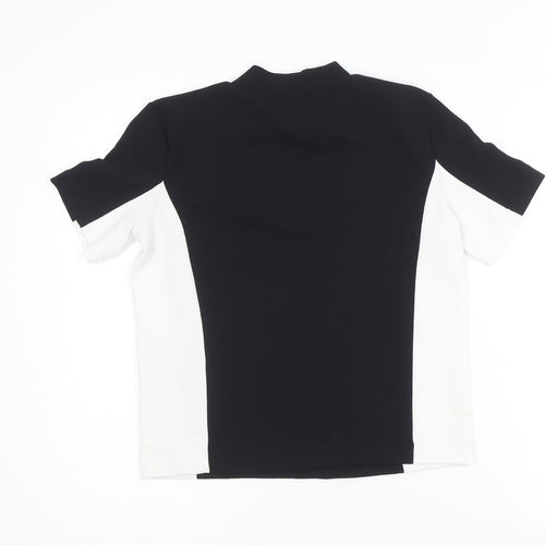 Zara Women Black White Colourblock Mock Neck Short Sleeve T-Shirt S