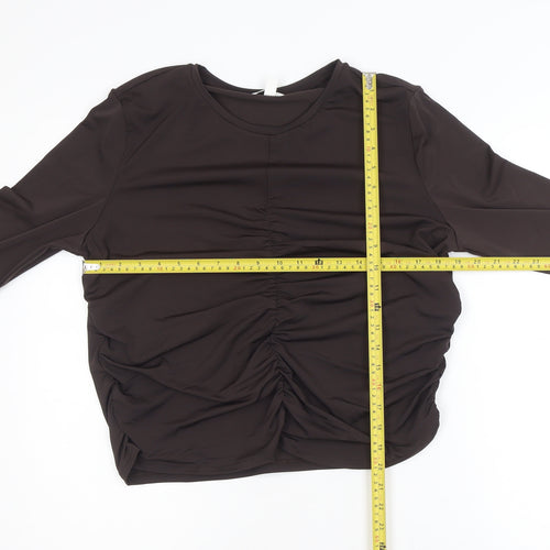 H&M Women Brown Ruched Long Sleeve Jersey Top Size 16