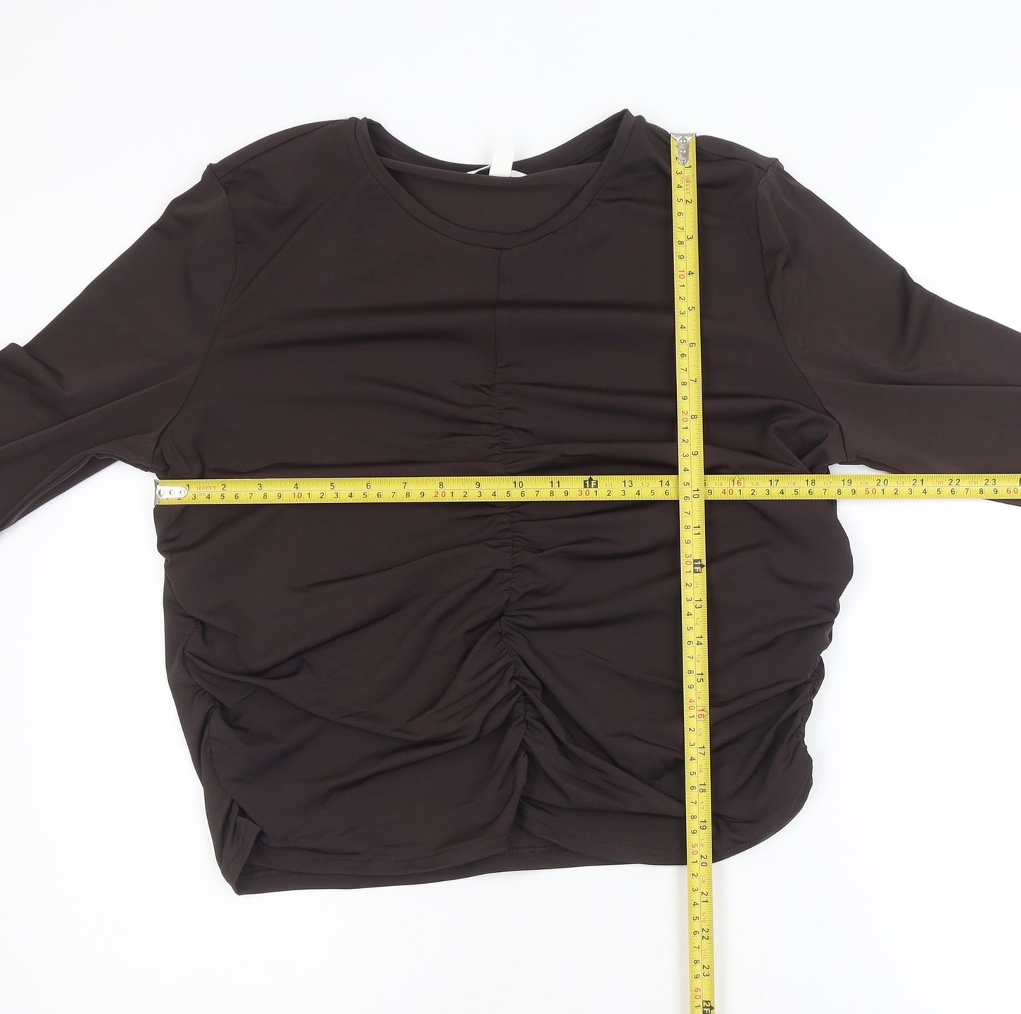 H&M Women Brown Ruched Long Sleeve Jersey Top Size 16