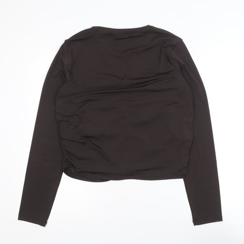H&M Women Brown Ruched Long Sleeve Jersey Top Size 16