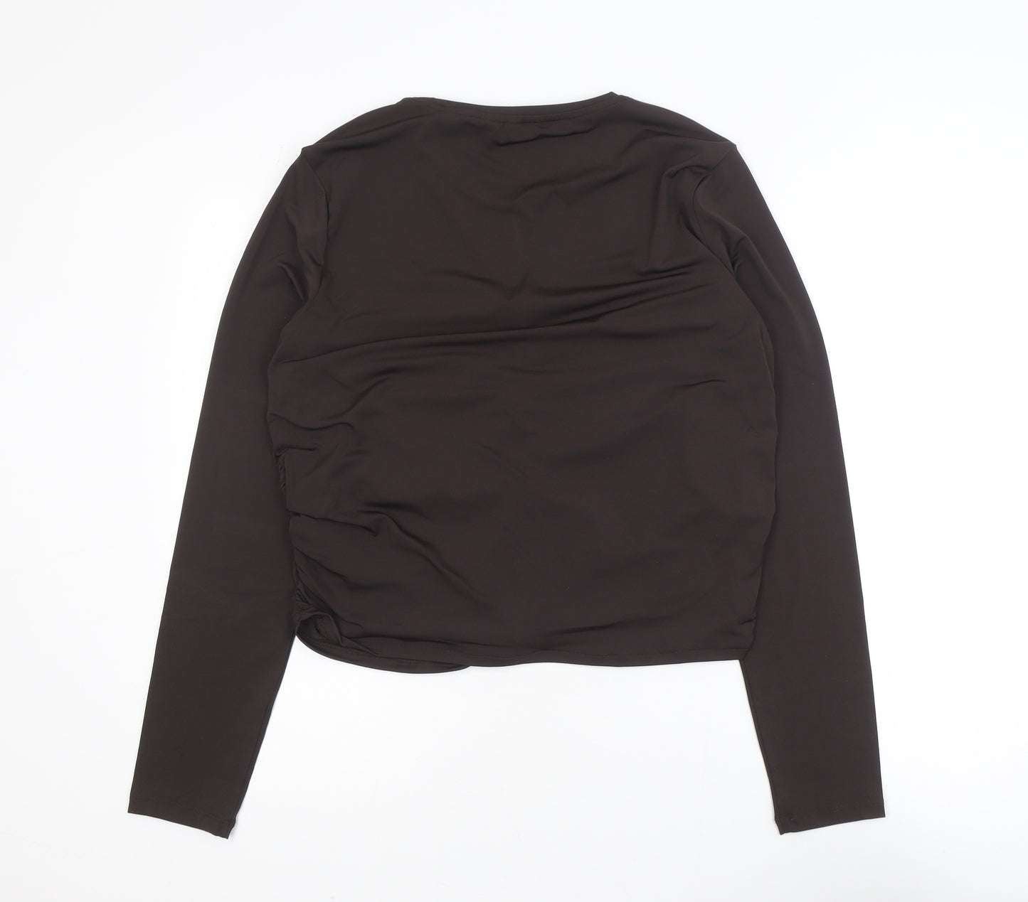 H&M Women Brown Ruched Long Sleeve Jersey Top Size 16