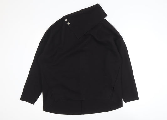 Zara Women Black Asymmetrical Collar Pullover Jumper Size 10
