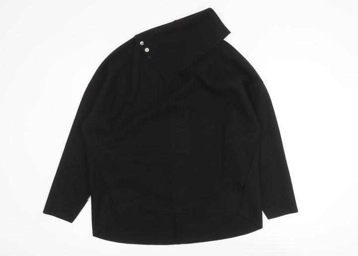 Zara Women Black Asymmetrical Collar Pullover Jumper Size 10