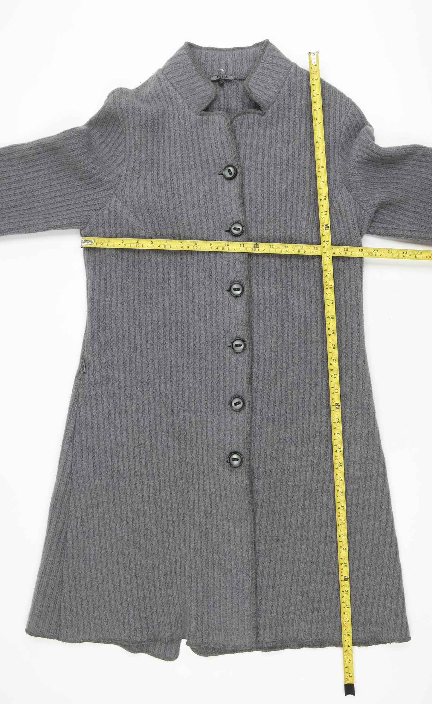 Rada Womens Grey Wool Blend Knit Coatigan Size 14 Button Long Sleeve