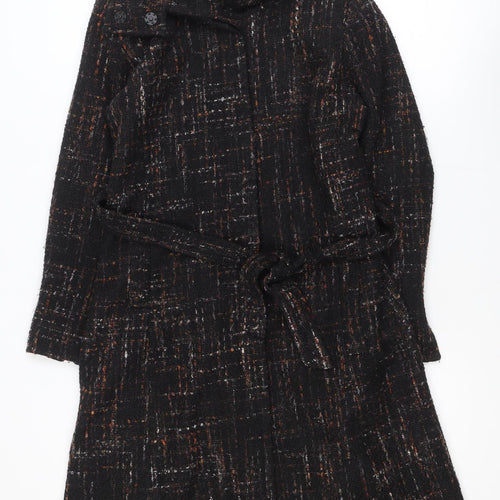 Pistachio Women’s Black Tweed Belted Overcoat Size 10/12
