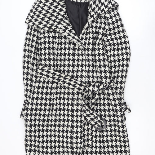Dunnes Stores Women's Black Houndstooth Belted Wool Trench Coat Size 12