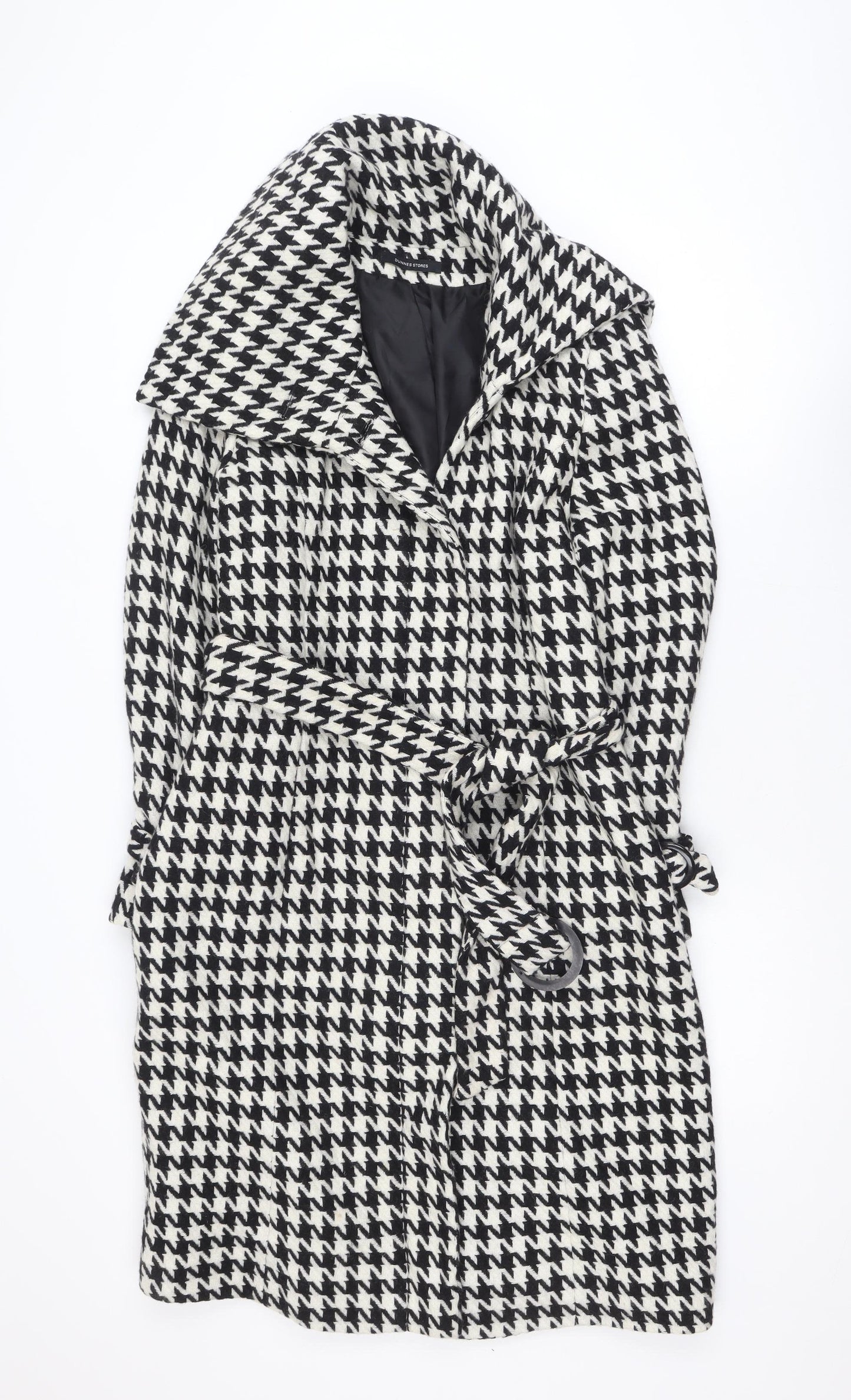 Dunnes Stores Women's Black Houndstooth Belted Wool Trench Coat Size 12