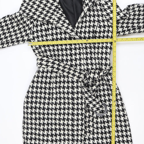 Dunnes Stores Women's Black Houndstooth Belted Wool Trench Coat Size 12
