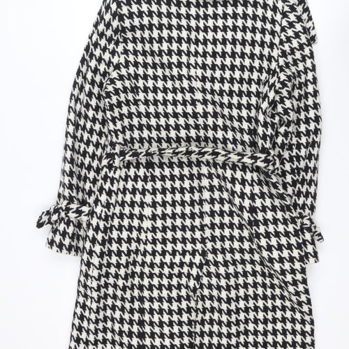 Dunnes Stores Women's Black Houndstooth Belted Wool Trench Coat Size 12