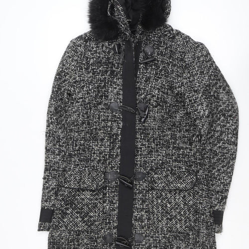 Marks and Spencer Per Una Women's Black Tweed Hooded Duffle Coat Size S