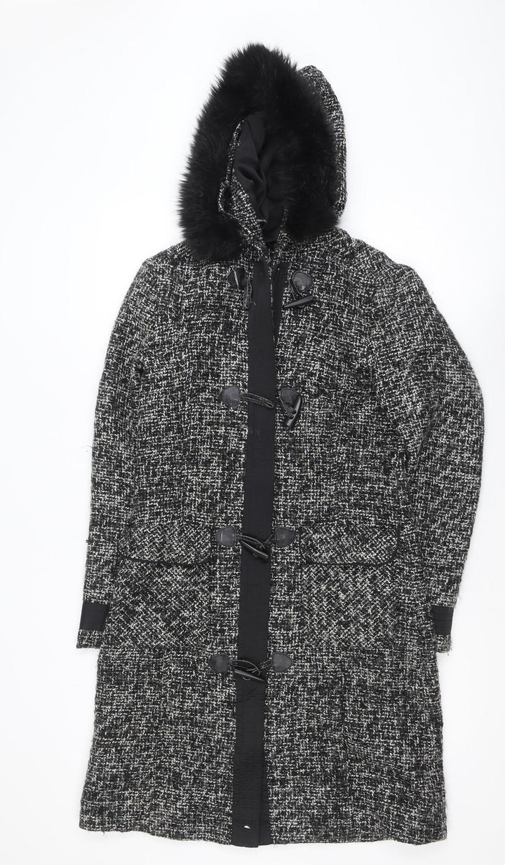 Marks and Spencer Per Una Women's Black Tweed Hooded Duffle Coat Size S
