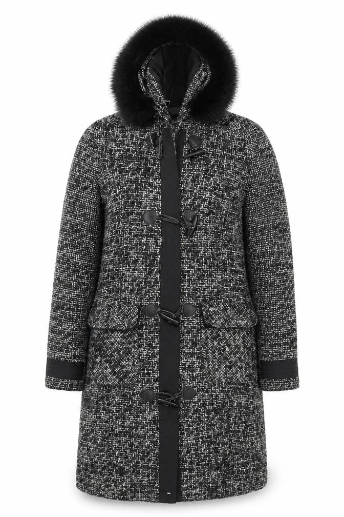 Marks and Spencer Per Una Women's Black Tweed Hooded Duffle Coat Size S