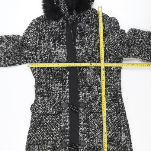 Marks and Spencer Per Una Women's Black Tweed Hooded Duffle Coat Size S