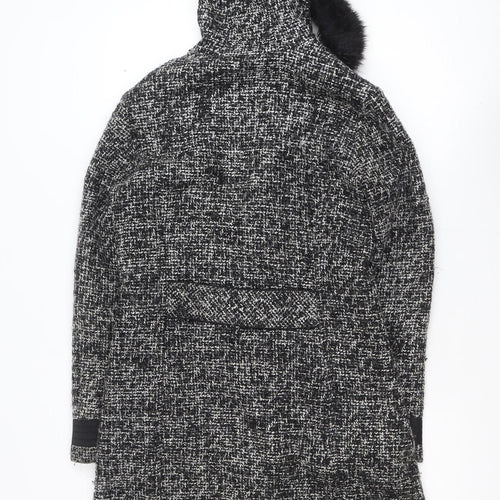 Marks and Spencer Per Una Women's Black Tweed Hooded Duffle Coat Size S