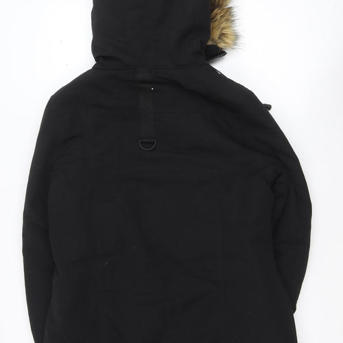 Brave Soul Men's Black Parka Coat Faux Fur Hood Size S
