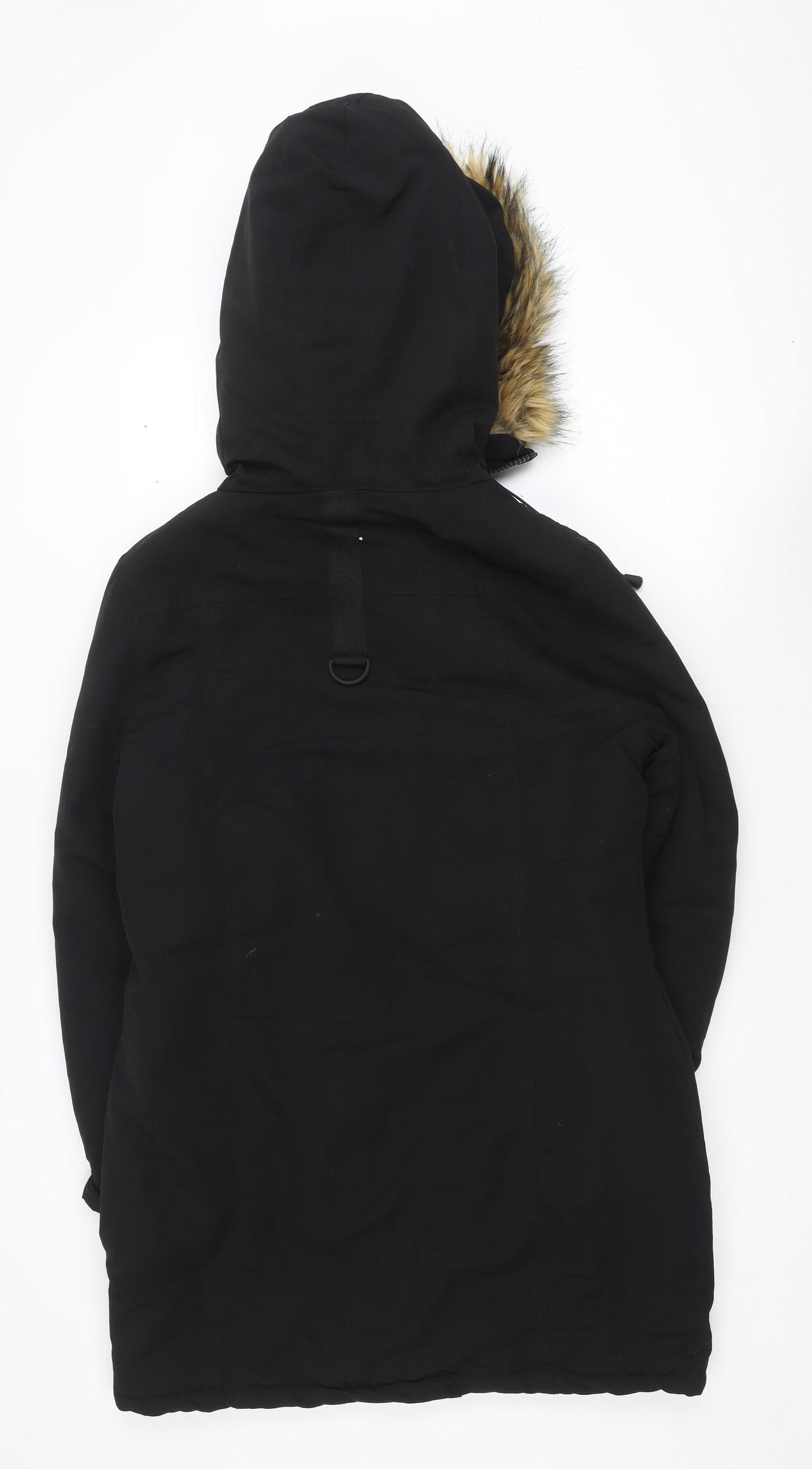 Brave Soul Men's Black Parka Coat Faux Fur Hood Size S