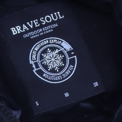 Brave Soul Men's Black Parka Coat Faux Fur Hood Size S