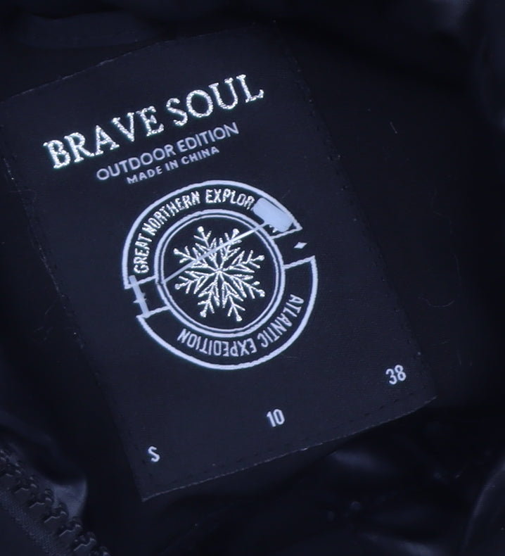 Brave Soul Men's Black Parka Coat Faux Fur Hood Size S