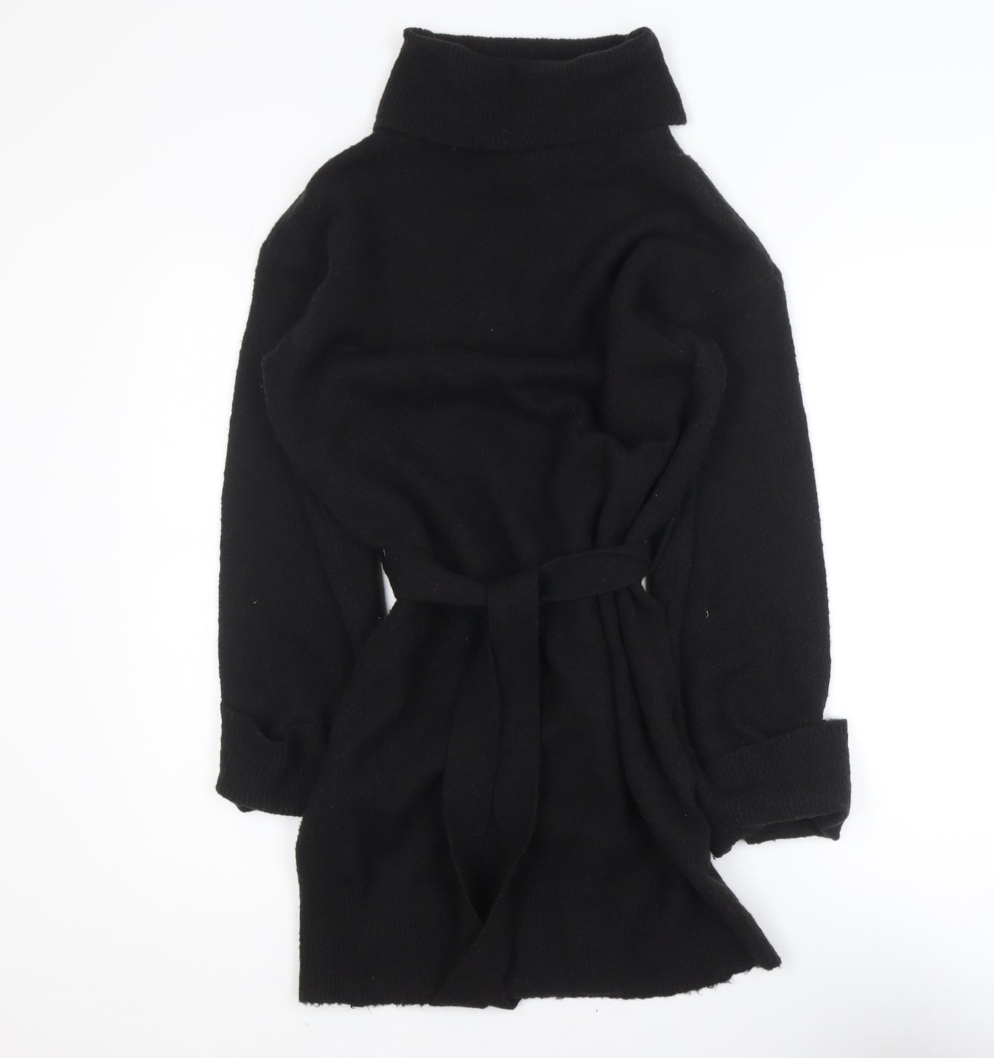Vila Women Black Knit Belted Mid-Length Coatigan XS